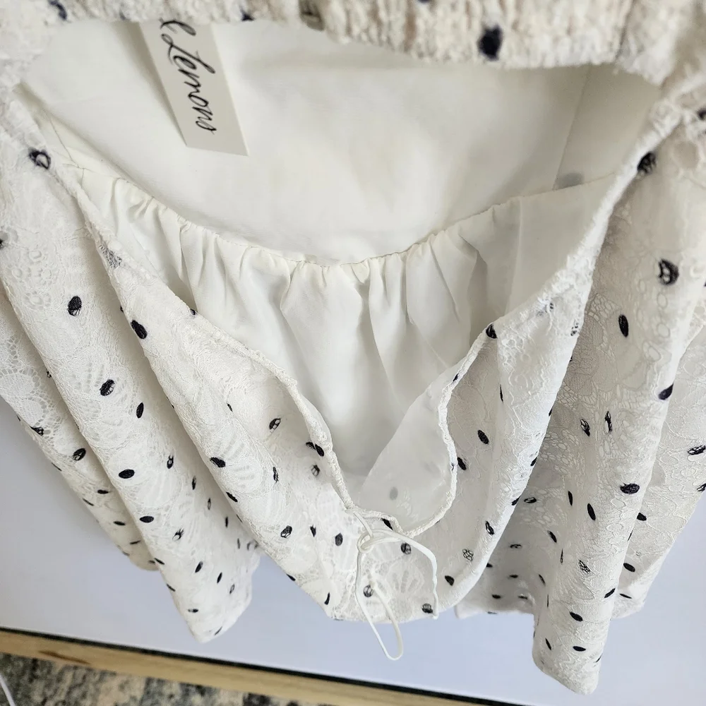 For Love And Lemons Romantic Donna mini dress Ivory Lace Polka Dot Size L NWT - Picture 5 of 10